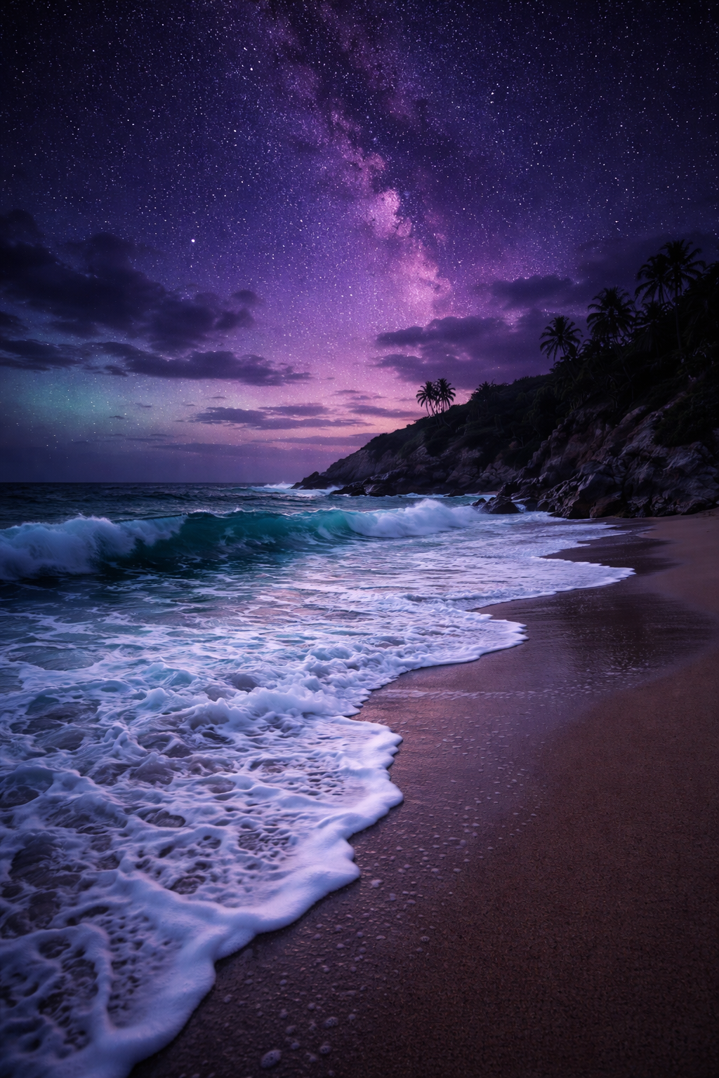Playa de cielo violeta.