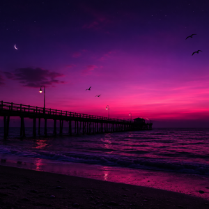 Noche en la playa purpura.