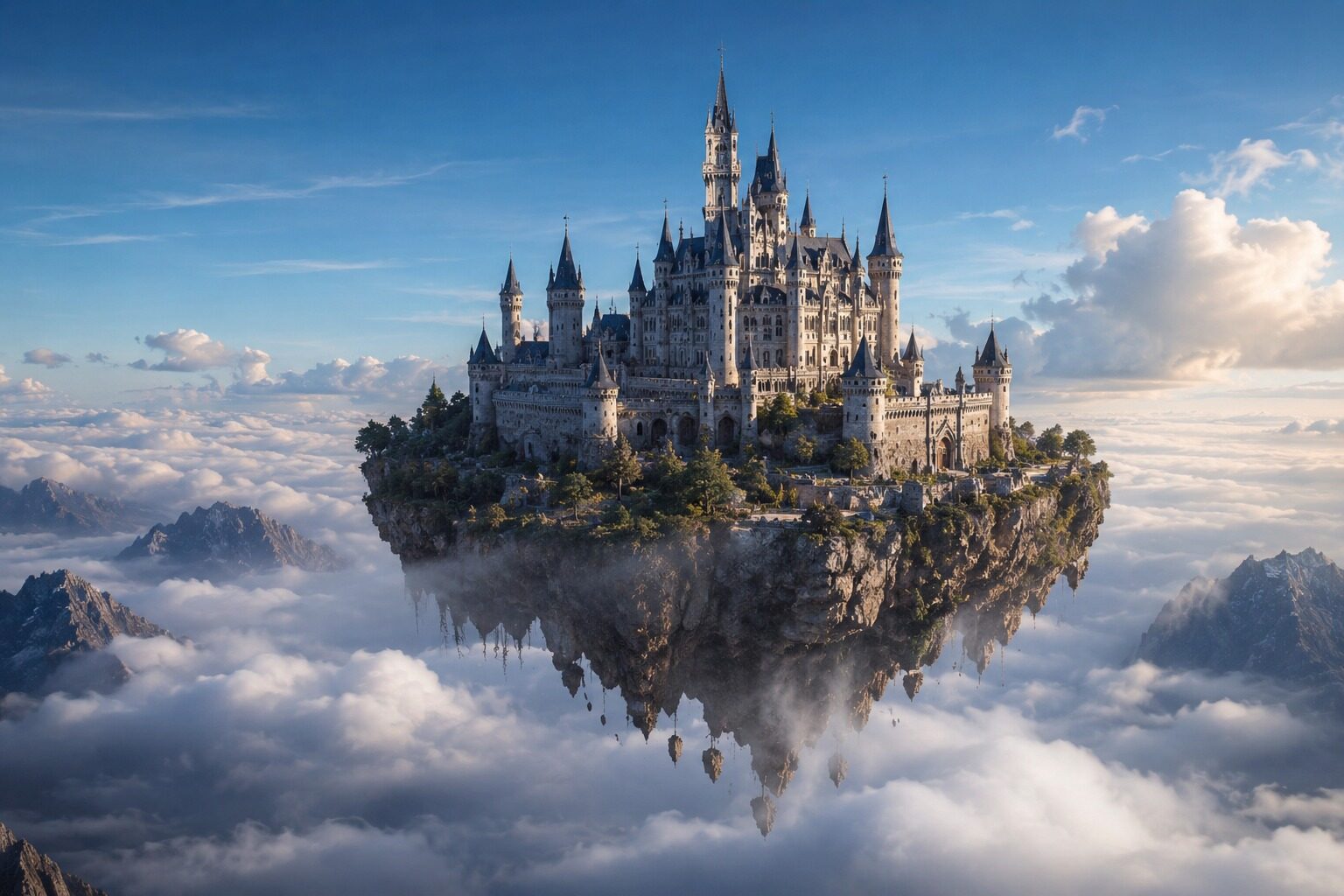 Castillo flotante entre nubes.
