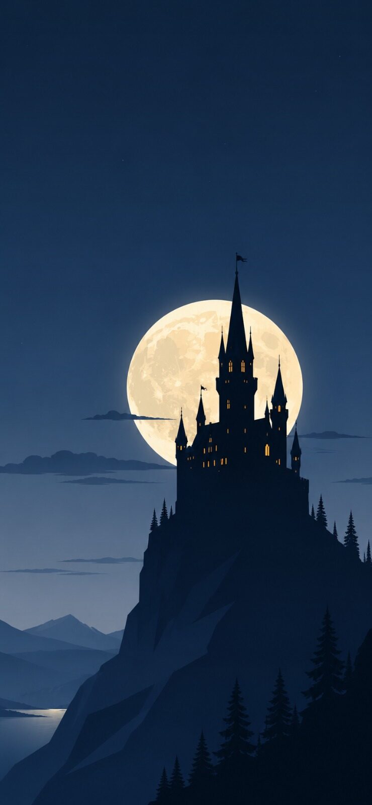 Castillo en silueta con luna plena | StarBlue